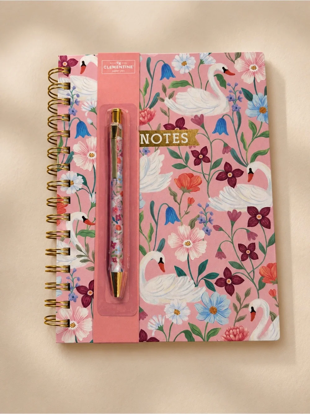 Journal: Floral Swan Spiral Bound with Pen Set
